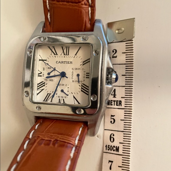 watch.  santos 100 leather strap stainless steel - Picture 9 of 16